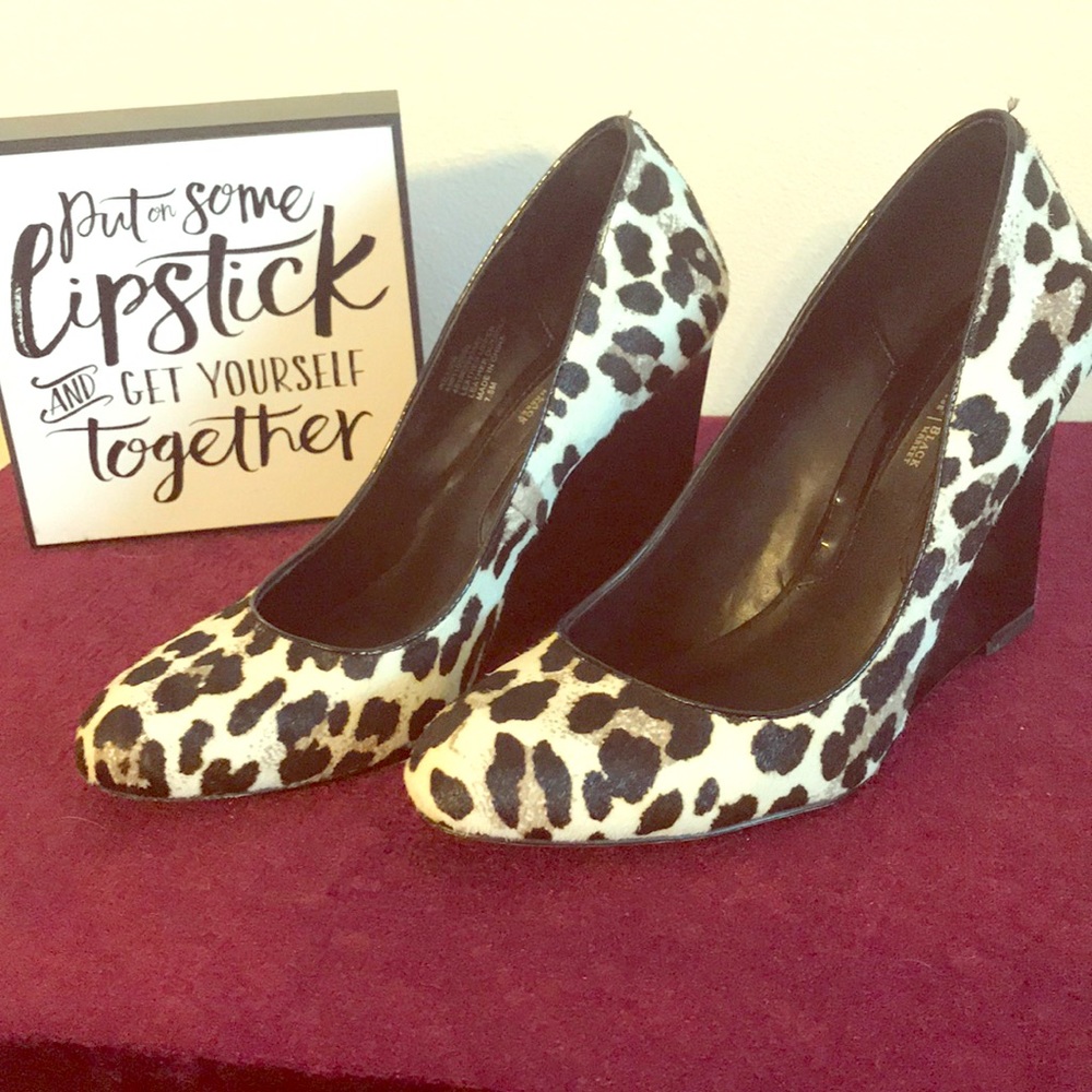 Calf hair leopard wedges